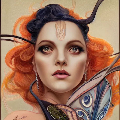 Image similar to an art nouveau, ( streamline moderne ), multi - racial portrait in the style of anna dittmann and donato giancola and gaston bussiere. very large, clear, expressive, and intelligent eyes. centered, ultrasharp focus, dramatic lighting, photorealistic digital matte painting, intricate symmetrical ultra detailed background.