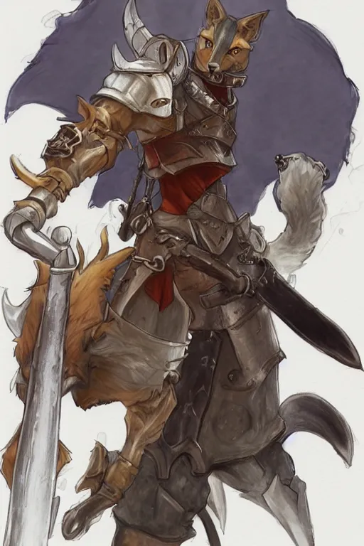 Prompt: heroic character design of anthropomorphized fox furry fox, holy medieval crusader, whimsical fox , portrait, fighting posture, dramatic pose, final fantasy tactics character design, character art, whimsical, vibrant, stunning, lighthearted, concept art, colorized pencil, highly detailed, Akihiko Yoshida