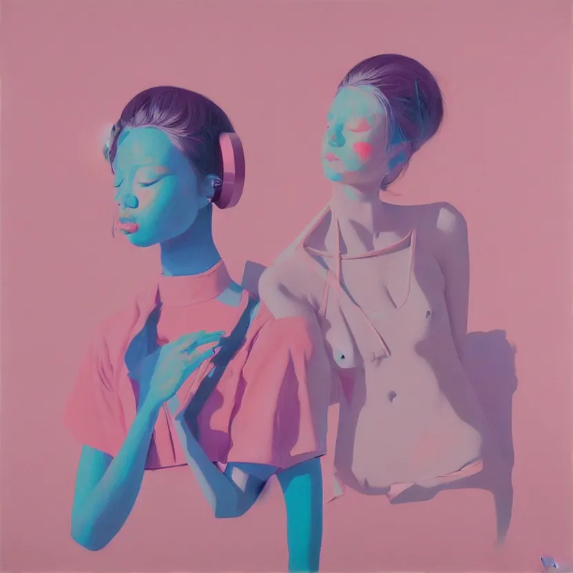 Image similar to figurative painting with modern american music pop culture influences by yoshitomo nara in an aesthetically pleasing natural and pastel color tones