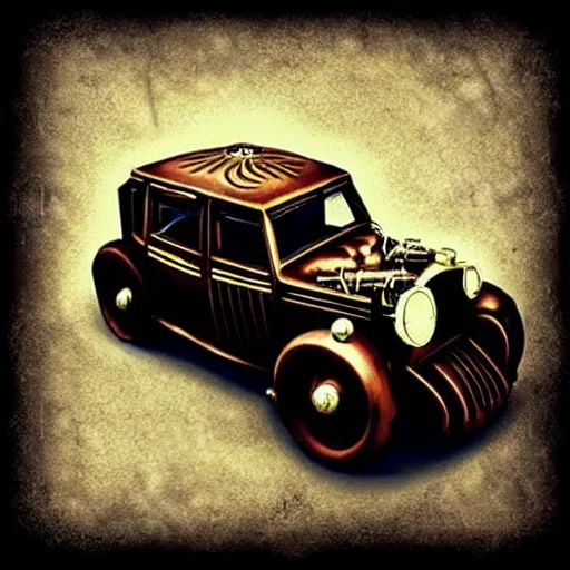 Prompt: steampunk gangster vintage car