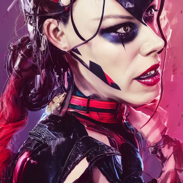Image similar to portrait of Kate Beckinsale as a harley quinn. intricate abstract. intricate artwork. by Tooth Wu, wlop, beeple, dan mumford. octane render, trending on artstation, greg rutkowski very coherent symmetrical artwork. cinematic, hyper realism, high detail, octane render, 8k, iridescent accents