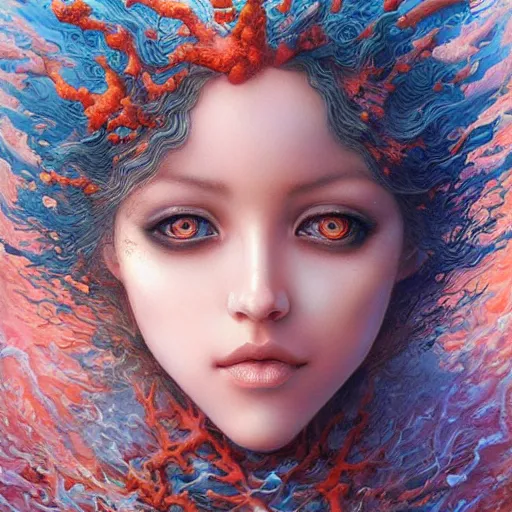 Image similar to a beautiful coral manipulating water by karol bak, ayami kojima, artgerm, river, water, blue eyes, smile, concept art, fantasy