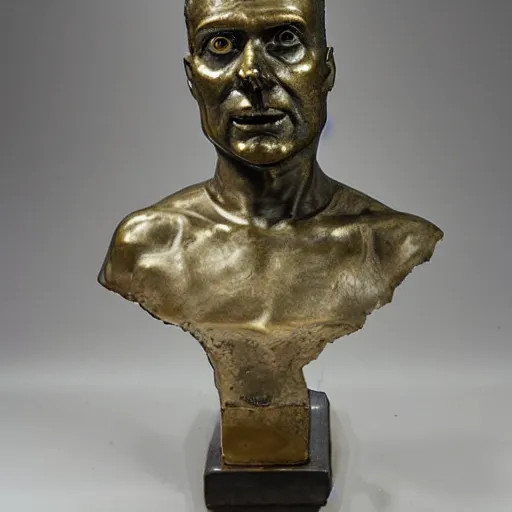 Image similar to metal bust of artist christian funnell, accurate likeness