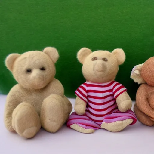 Image similar to teddy bears picnic in the style of carol lawson, as clay figures,