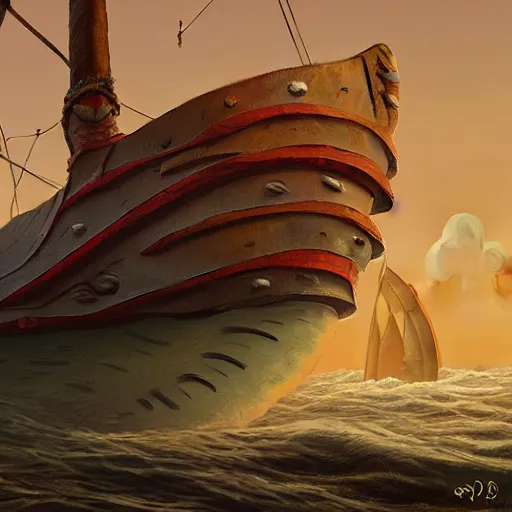 Prompt: a digital painting of a viking ship, digital painting, hyper realistic, nordic mythology, full of details, in the style of simon stalenhag,