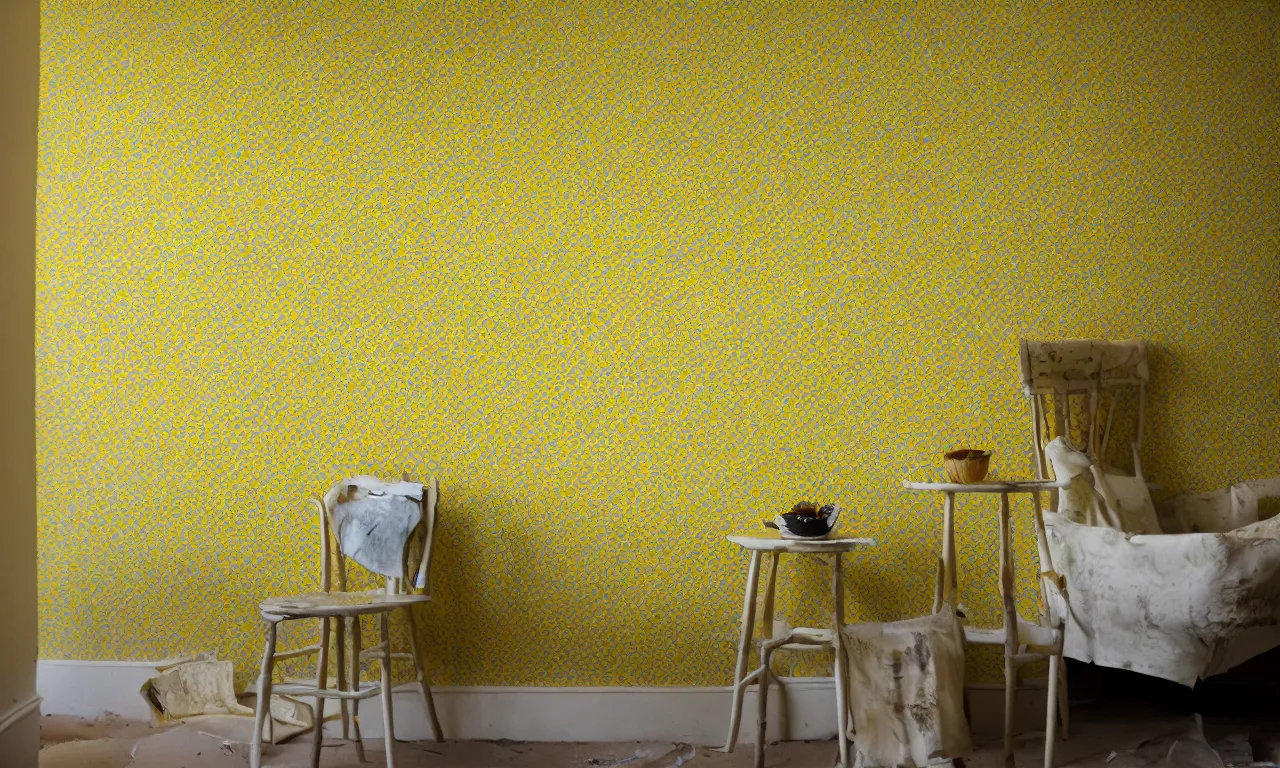 Image similar to mono yellow wallpaper with damp carpet sort of damaged
