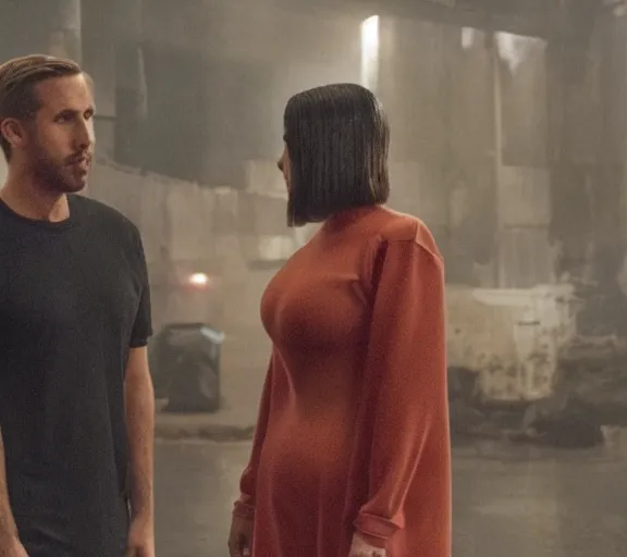 Image similar to a movie still of kim kardashian sitting with ryan gosling in the movie blade runner 2 0 4 9