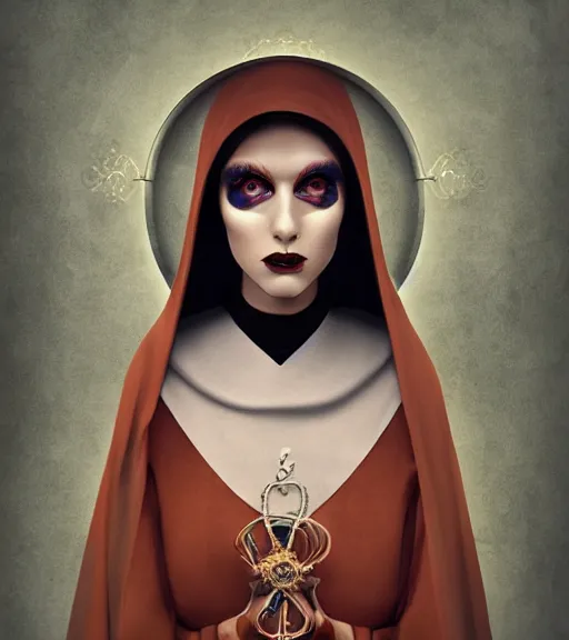 Prompt: beautiful female character inspired by venice carnival and nun | | digital artwork made by greg rutswork, anna dittmann and lois van barlee, symmetrical, anatomically correct