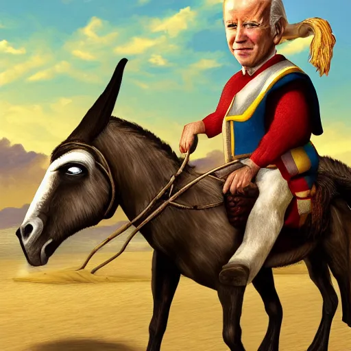 Prompt: biden riding a donkey, photorealistic, ultra detail