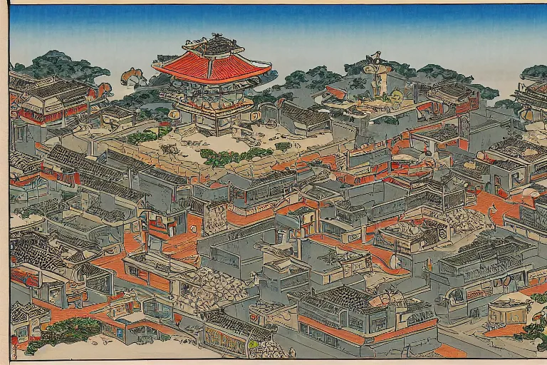 Image similar to a dungeons and dragons castle town. street level view. r / retrofuturism and ukiyo - e