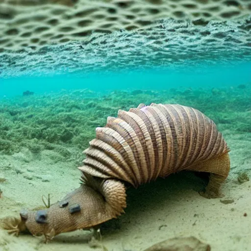 Image similar to an armadillo underwater