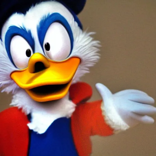 Image similar to donald duck at the ritz, real life, photorealistic, 3 d