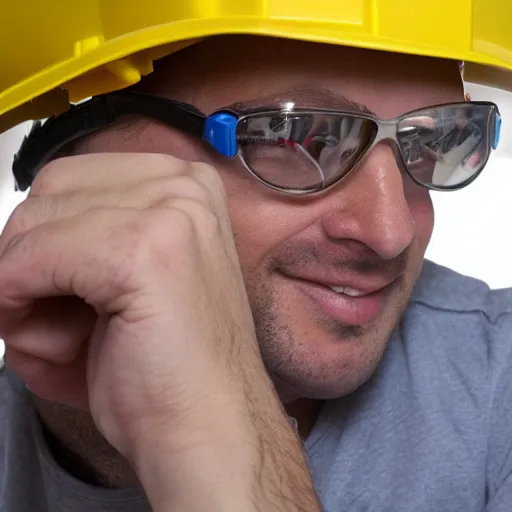 Prompt: a worker wearing hard hat and holding tools logo