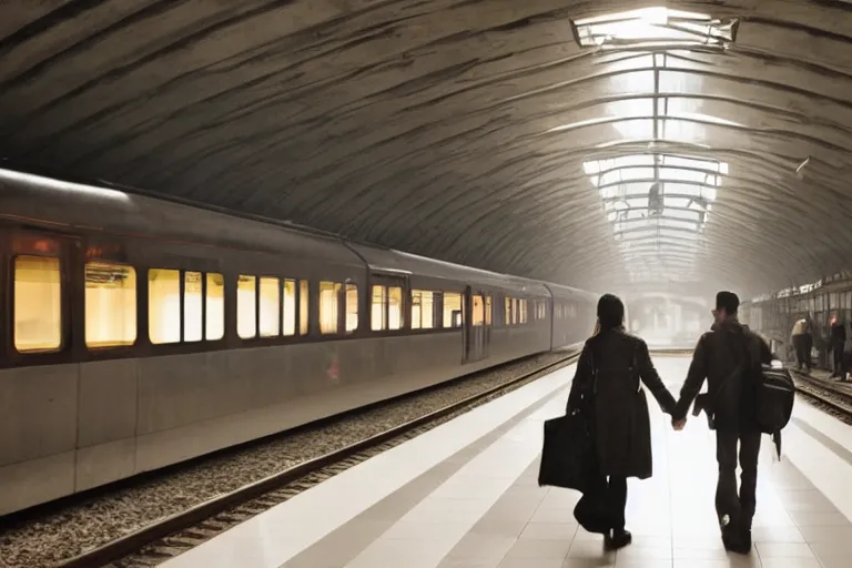 Image similar to vfx movie couple in a train station by emmanuel lubezki