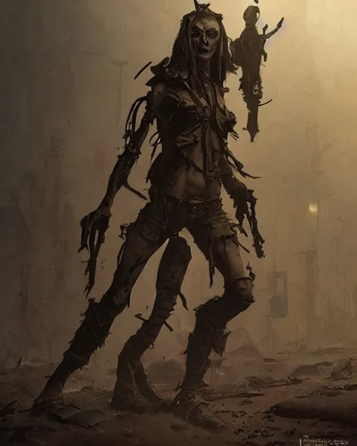 Image similar to hyper realistic photo of postapocalyptic nomad demon cyborg girl, full body, cinematic, artstation, cgsociety, greg rutkowski, james gurney, mignola, craig mullins, brom