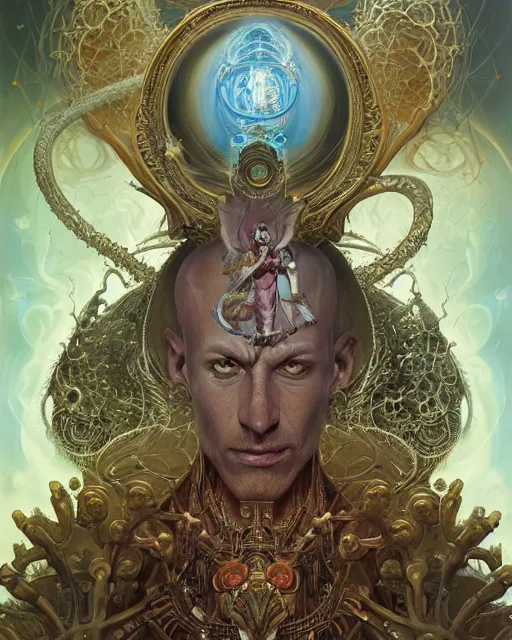 Image similar to a portrait of the hierophant, fantasy portrait made of fractals, ultra realistic, wide angle, intricate details, the fifth element artifacts, highly detailed by peter mohrbacher, hajime sorayama, wayne barlowe, boris vallejo, aaron horkey, gaston bussiere, craig mullins