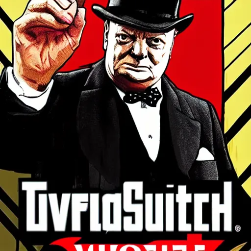 Image similar to winston churchill in gta v, cover art by stephen bliss, boxart, loadscreen