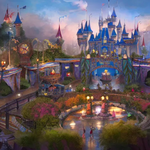 Prompt: concept art of new disney theme park, highly detailed, artstation