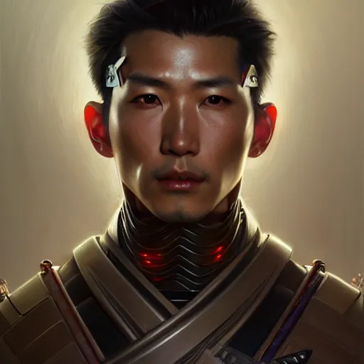 Image similar to ultra realistic illustration, a japanese male cyborg samurai, intricate, elegant, highly detailed, digital painting, artstation, concept art, smooth, sharp focus, illustration, art by artgerm and greg rutkowski and alphonse mucha