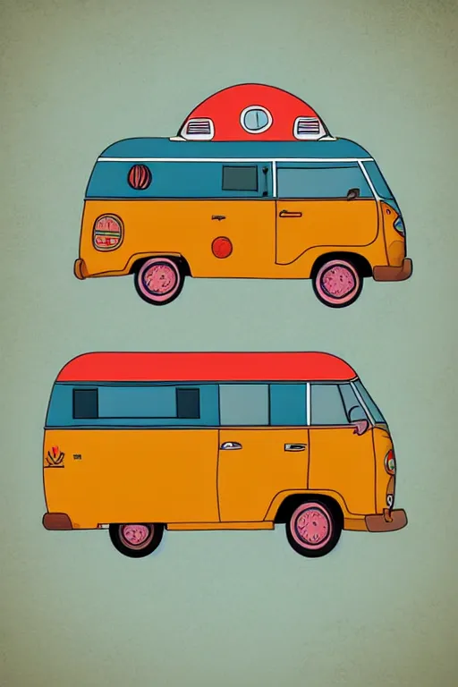 Prompt: minimalist boho style art of a colorful camper van, illustration, vector art