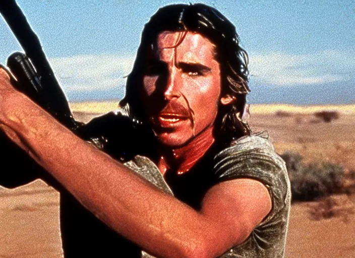 Image similar to film still of Christian Bale as Max in Mad Max 1979