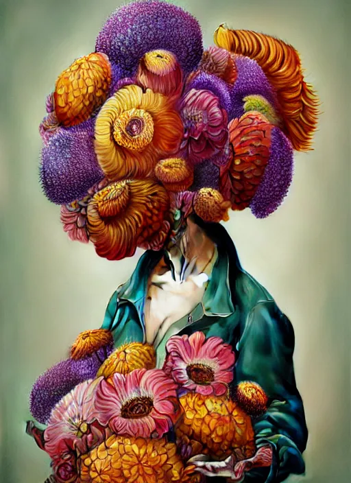 Image similar to hyper detailed 3d octane render illustration like a Oil painting - a vivid exotic flower bouquet, long petals, huge blossoms, by Jacek Yerka, Mariusz Lewandowski, Laszlo generative render, long brush strokes, Masterpiece, Edward Hopper and James Gilleard, Zdzislaw Beksinski, Mark Ryden, Wolfgang Lettl, hints of Yayoi Kasuma, octane render, 8k