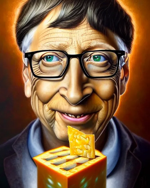 Image similar to detailed portrait of bill gates cheese!! grater!!! shredded by tomasz alen kopera and peter mohrbacher and johanna martine! and margaret keane! coherent luminescent