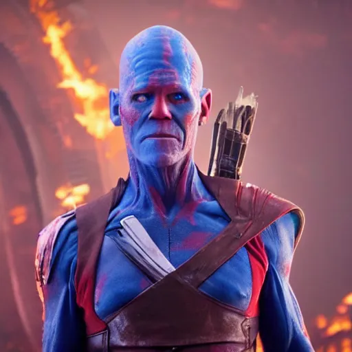 Image similar to film still of Kevin Bacon as Yondu in Guardians of the Galaxy, 4k