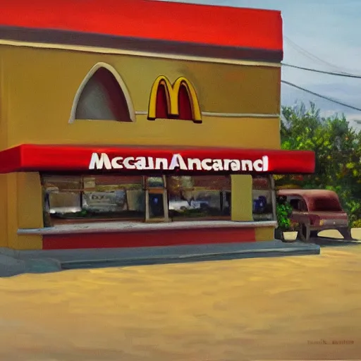 Prompt: oil painting of ancient mcdonalds restaurant