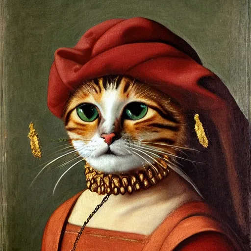 Image similar to renaissance painting of a cat wearing a pickelhaube