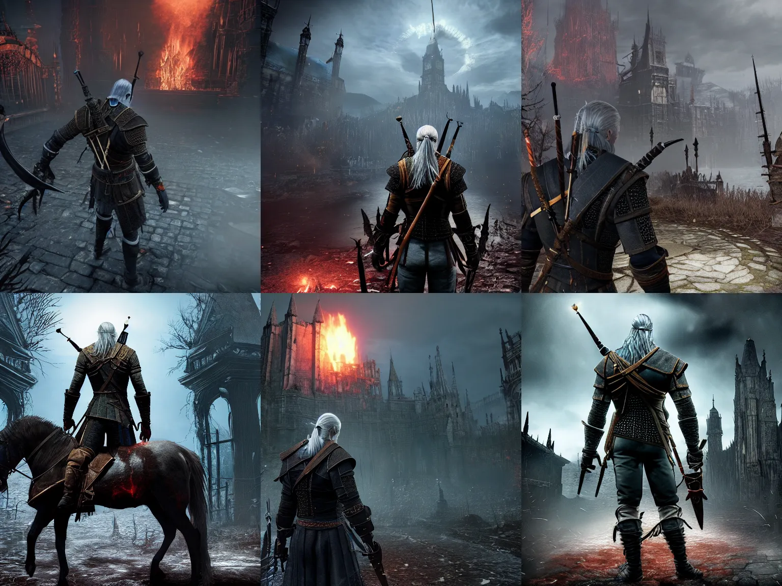 Prompt: witcher in bloodborne in 2 0 1 0