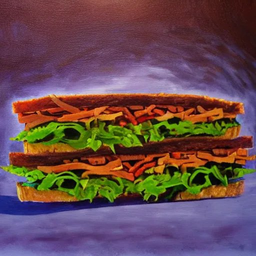 Prompt: a sandwich by h. p. lovecraft, acryl painting, high detail