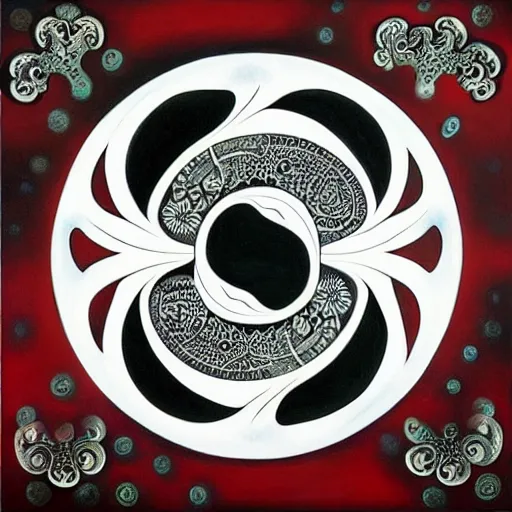 Image similar to a fractal yin yang symbol surrealist painting