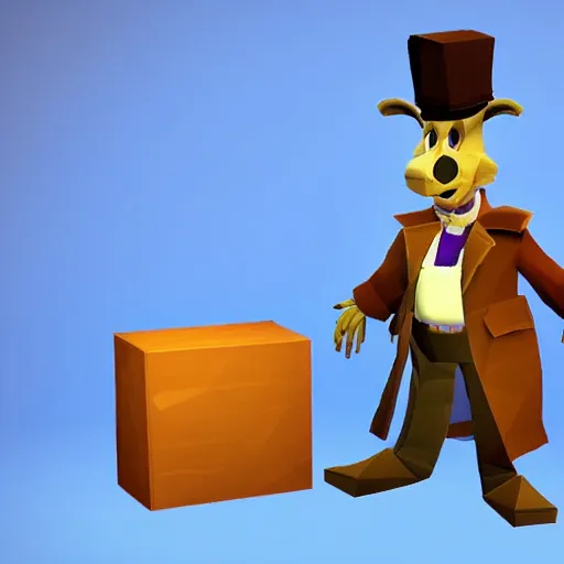 Prompt: image of a humanoid inspector badger with a brown trenchcoat as an npc in spyro the dragon video game, with low poly playstation 1 graphics, upscaled to high resolution