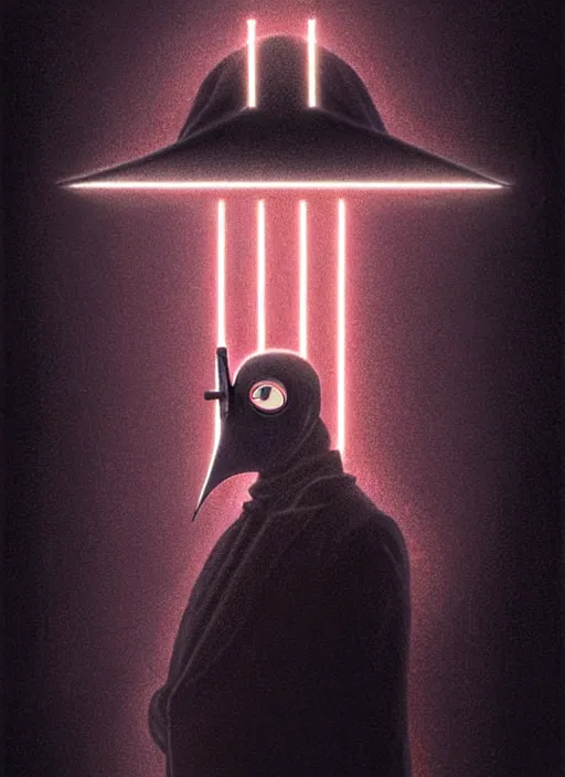 Image similar to symmetry!! portrait of plague doctor in tuxedo, fog, sci - fi -, cyberpunk, blade runner, glowing lights, tech, biotech, techwear!! intricate, elegant, highly detailed, digital painting, artstation, concept art, smooth, sharp focus, blur, short focal length, illustration, art by artgerm and greg rutkowski and alphonse mucha