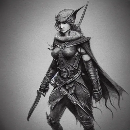 Prompt: elf ranger, character, dungeons and dragons, pencil art, high quality