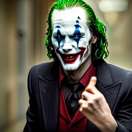 Image similar to film still of Keanu Reeves as joker in the new Joker movie