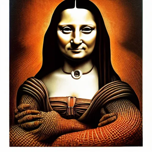 Image similar to monalisa by jacek yerka, alex gray, zdzisław beksiński, dariusz zawadzki, jeffrey smith and h.r. giger, oil on canvas, 8k highly professionally detailed, trending on artstation