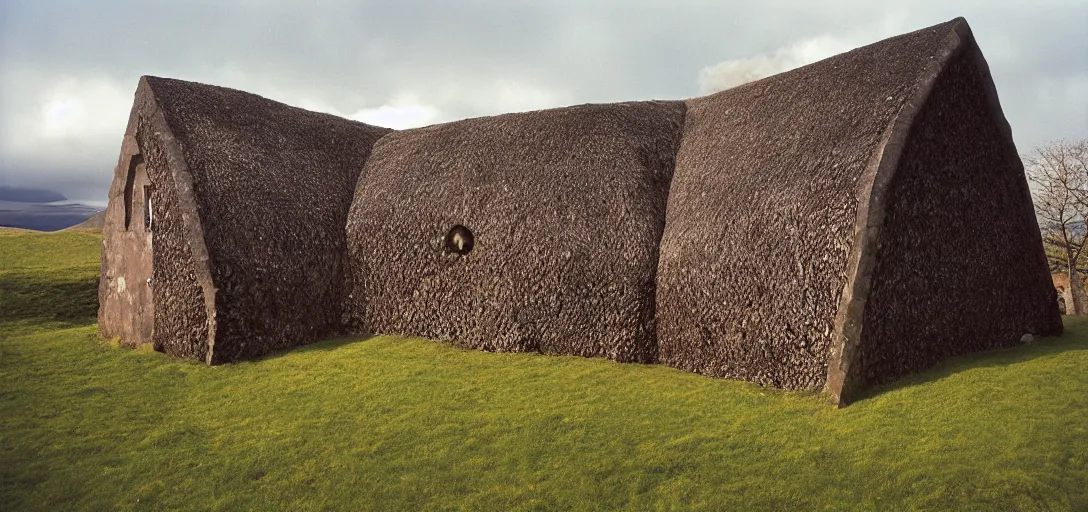 Prompt: scottish blackhouse designed by norman foster. fujinon premista 1 9 - 4 5 mm t 2. 9. portra 8 0 0.