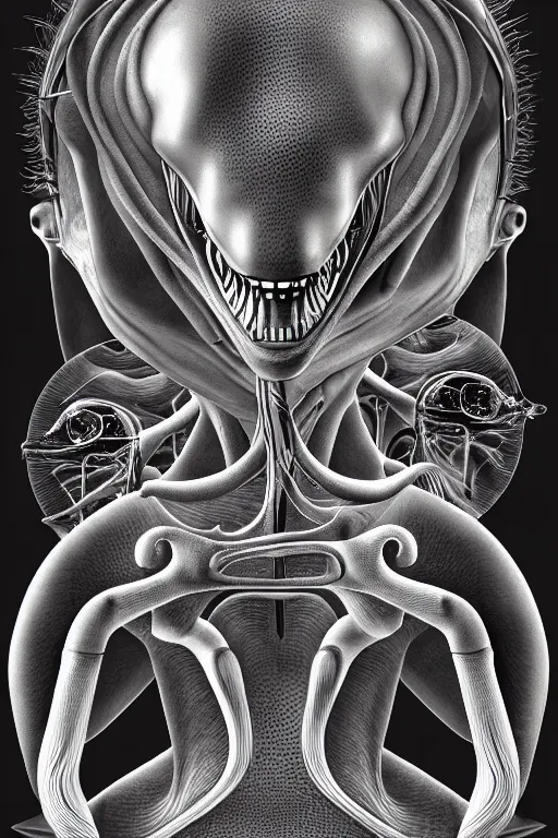 Image similar to anatomically accurate diagram of alien animal, intricate parts, fine details, hyper realistic, by seichen, surreal