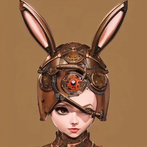 Image similar to ilya kuvshinov, curiosities carnival, soft paint of a single bald beautiful female in a full steampunk armor, rabbit - ear helm, symmetry accurate features, focus, very intricate ultrafine details, award winning masterpiece