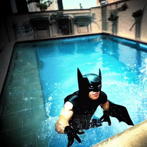 Image similar to batman diving in a pool, professional photography