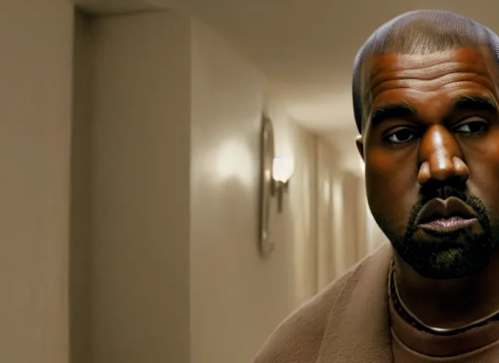 Prompt: film still of kanye west as jack torrance in the shining, 8 k