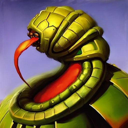 Image similar to greg manchess portrait painting of partially armored caterpillar from alice in wonderland as overwatch character, wacky, medium shot, asymmetrical, profile picture, organic painting, sunny day, matte painting, bold shapes, hard edges, street art, trending on artstation, by huang guangjian and gil elvgren and jesper ejsing