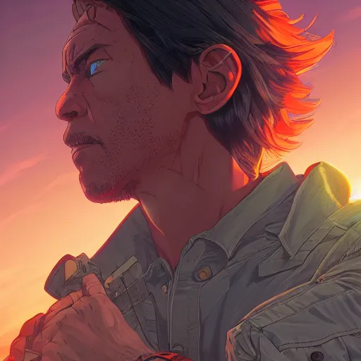 Prompt: the second coming of captain malcom reynolds, by dan mumford, yusuke murata, makoto shinkai, ross tran, intricate detail, cinematic, 8 k, cel shaded, featured on artstation, pixiv