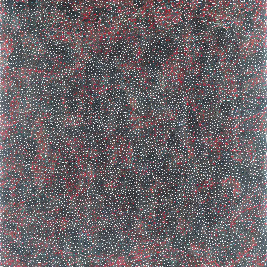 Image similar to camouflage made of hearts, smiling, abstract, rei kawakubo artwork, cryptic, dots, stipple, lines, splotch, color tearing, pitch bending, color splotches, dark, ominous, eerie, minimal, points, technical, old painting