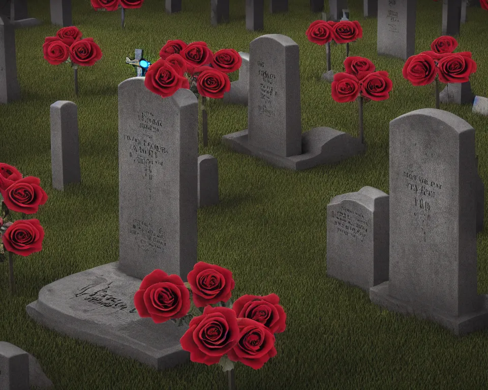 Prompt: roses around the cross, grave yard at night, black feathers, dark soul cg, ue 5 rendering