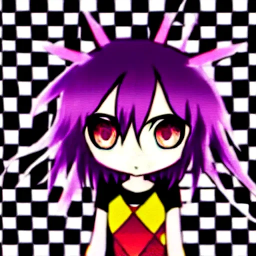 Image similar to emo anime girl, scene, rainbowcore, vhs monster high, glitchcore witchcore, checkered spiked hair, pixiv