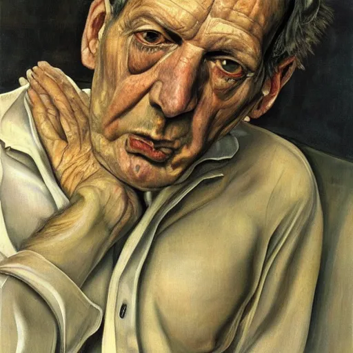 Image similar to high quality high detail painting by lucian freud, hd, portrait of possessed soul