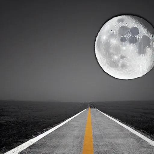 Image similar to an scary scene of moon approach to sky, view angle from down